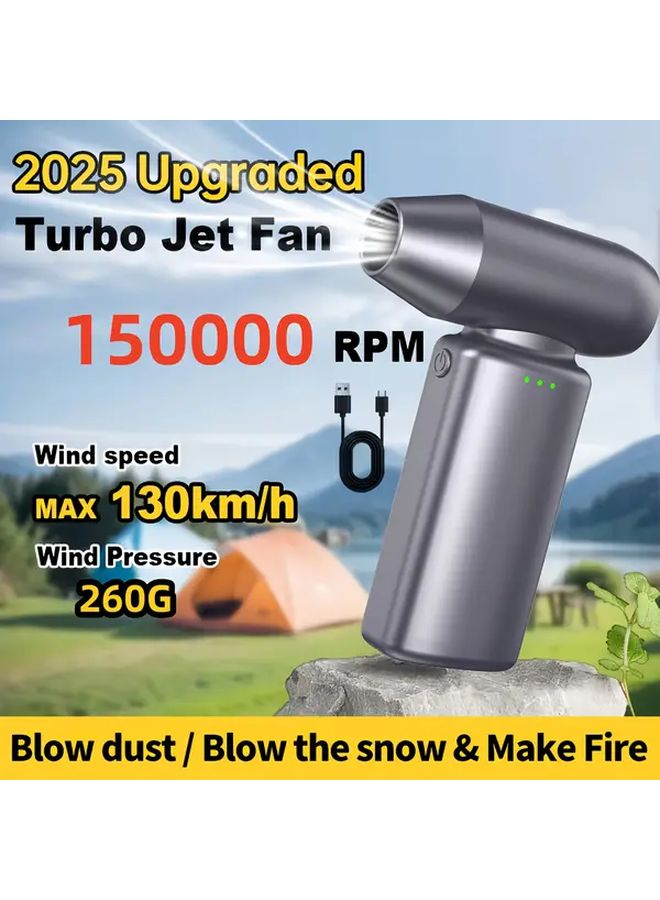 مروحة توربو محمولة يدوية رمادية عالية السرعة 150000 دورة في الدقيقة بشحن USB ومحرك عديم الفرشاة مع عدة أوضاع - Image 1